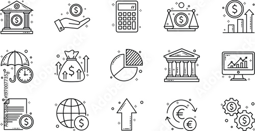 Finance banking line icons set money investment payment growth economy currency business accounting profit vector collection design