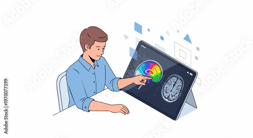 Doctor Analyzing Digital Brain Scans on Tablet for Neurology Research and Diagnosis Illustration