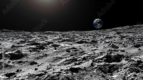 Earth Seen from the Moon Casting a Subtle Presence Across the Silent Surface