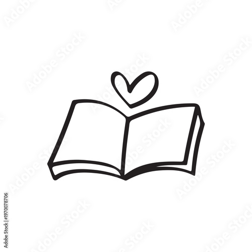Open book with heart shape doodle