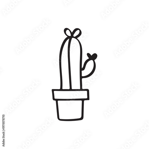 Potted Cactus Plant Doodle Outline