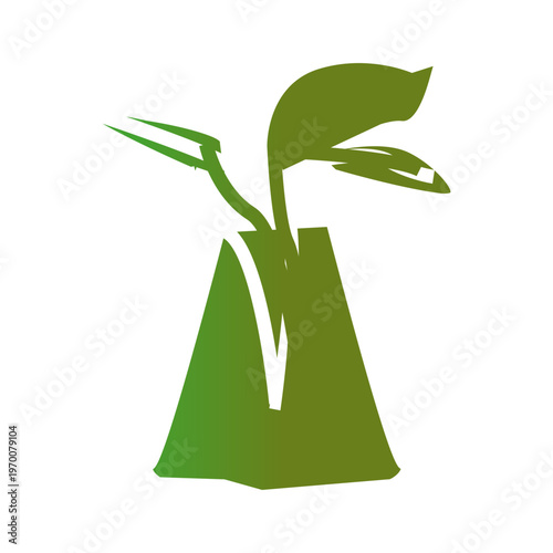 green tea bag with leaves environment concept symbol vector