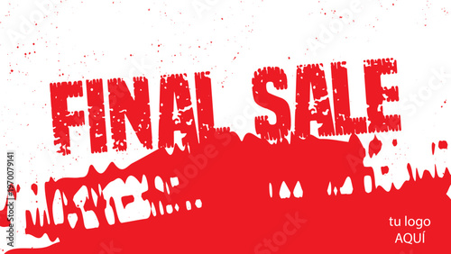 FINAL SALE template editable fondo con mancha de pintura y textura rota blanco y rojo