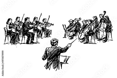 Conductor leading a symphony orchestra, dynamic silhouettes of people in an orchestra | Classical Orchestra | Conductor | String Orchestra | Violin, Viola, Cello, Celli, Bass | Music | Instruments	