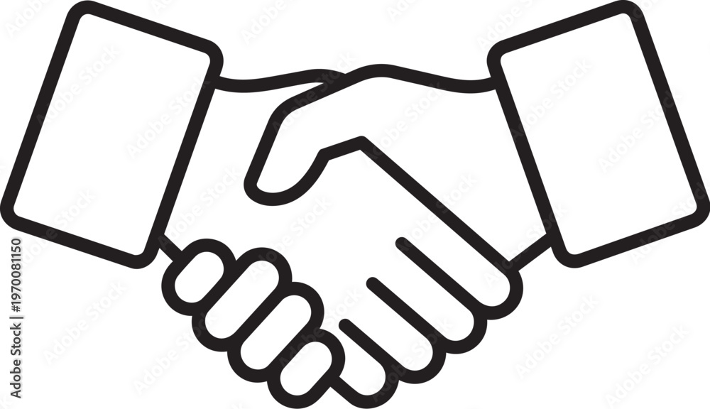 Fototapeta premium Minimalist vector illustration of two hands shaking, handshake icon, business cooperation symbol, isolated on white