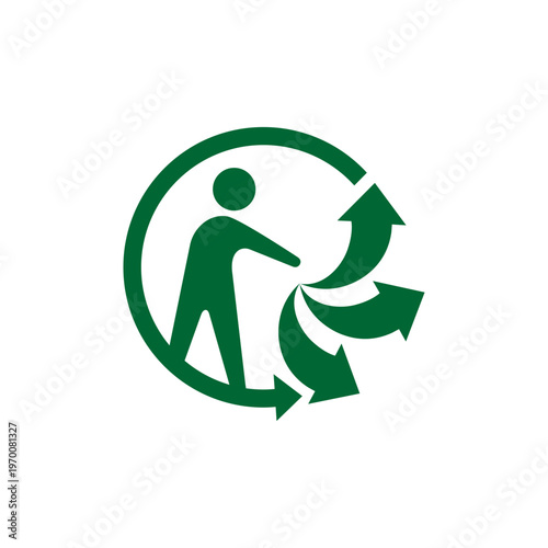 Green Recycling Symbol: A minimalistic icon depicts an individual actively participating in the process of waste management, emphasizing environmental conservation and the circular economy. 
