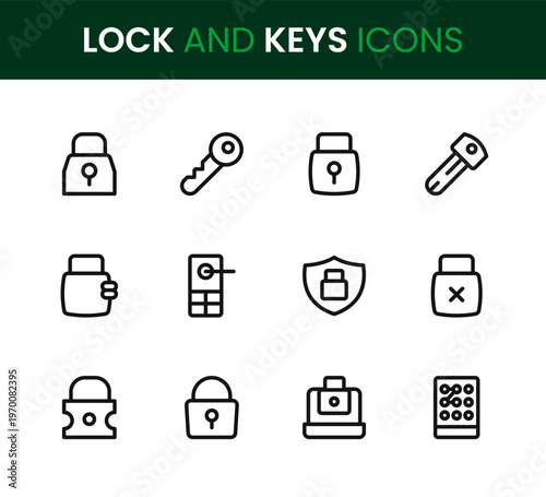 Lock and Keys icon set. Lock and Keys professional modern minimal unique line vector icon pack designed with padlock symbols, key icons, security elements, access control