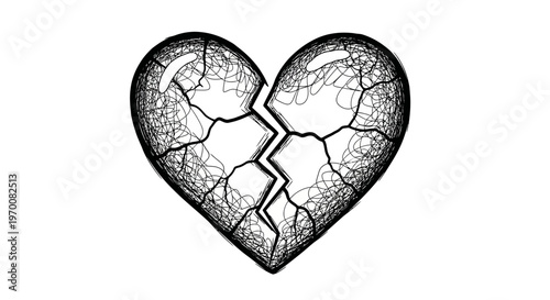 Broken heart symbol with cracks.