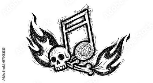 Skull and crossbones with flames.