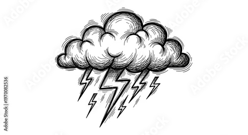 Stormy weather with lightning bolts falling.