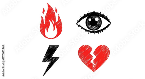 Emotional symbols of love and pain.