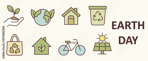 Earth Day Icons Set – Eco Environment, Sustainability & Green Energy Symbols, Editable Stroke Vector