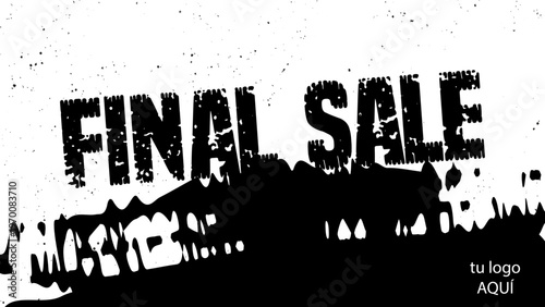 FINAL SALE template editable fondo con mancha de pintura y textura rota rojo y negro