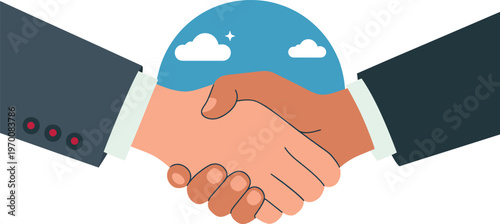 Business handshake with cloudy sky background