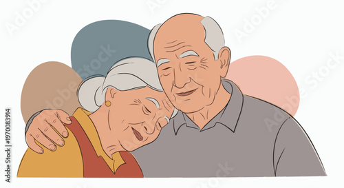 Loving Grandparents Embrace Heartwarming Illustration