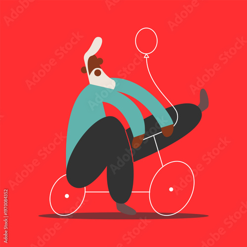 Exhausted man sitting on bicycle feeling tired burnout fatigue low energy and lack of motivation concept.