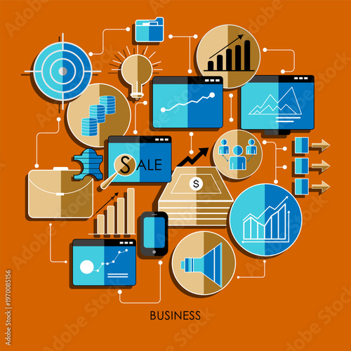 Business Growth & Analytics Vector Illustration – Finance, Marketing Strategy, Data Dashboard, Modern Infographic Design