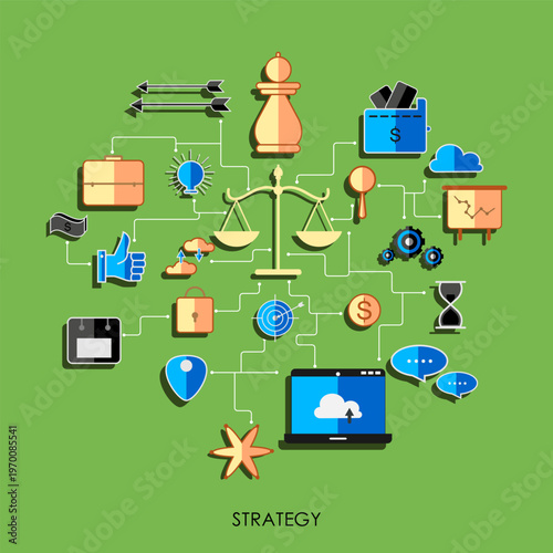 Strategic Growth Concept Vector Illustration – Decision Process, Goal Achievement, Corporate Development, Modern Infographic Design