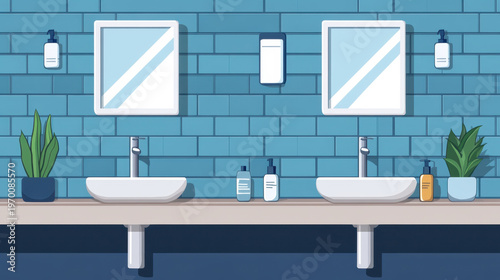 Modern Bathroom Interior with Dual Sinks and Minimalist Decor