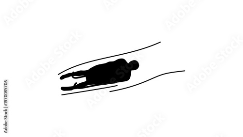 athlete on a sled, winter sports track, black isolated silhouette