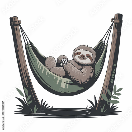 Relaxing sloth in hammock cozy tropical retreat art