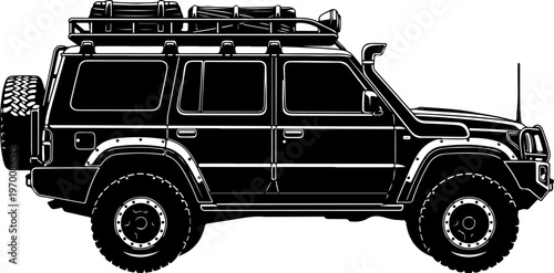 Black SUV, off-road vehicle, 4x4 car, vector illustration, automotive design