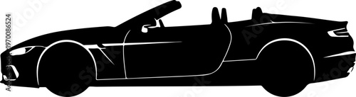 Black convertible sports car, vector silhouette, side view, automotive icon, modern design