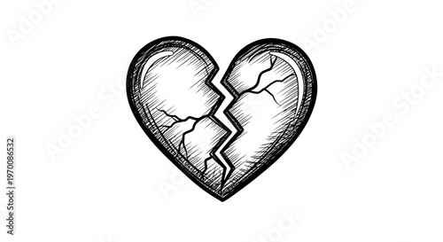 Broken heart symbol with cracks.