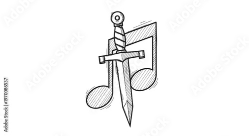 Sword Piercing Musical Eighth Note Symbol.
