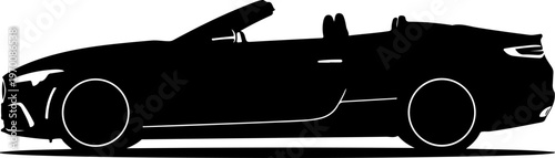 Black silhouette sports car, convertible vehicle, side view, modern design, auto illustration