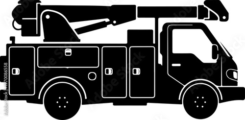 Utility truck, service vehicle, bucket truck, silhouette icon