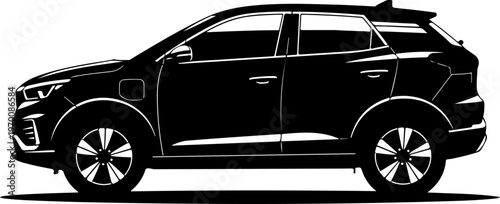 Black SUV, modern car, vehicle silhouette, automotive illustration, side view