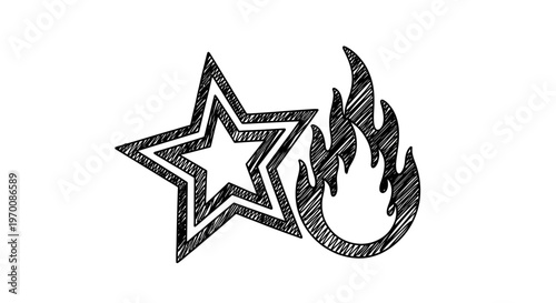 Star and flame graphic symbol.