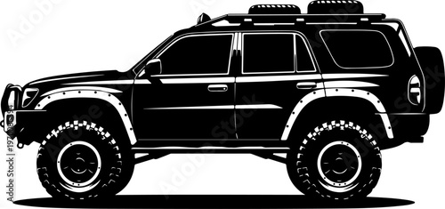 Black SUV, off-road vehicle, 4x4 car, silhouette illustration, vector graphics