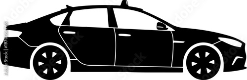 Black car, sedan icon, vehicle silhouette, automotive graphic