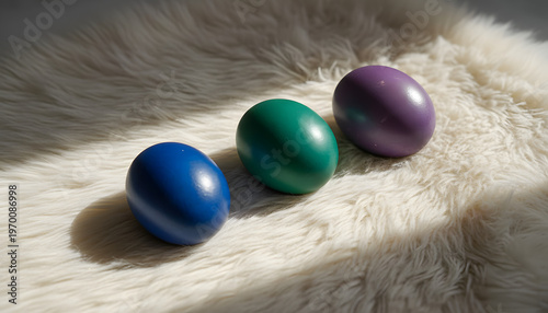 Painted Easter Eggs Isolated on Fluffy White Background