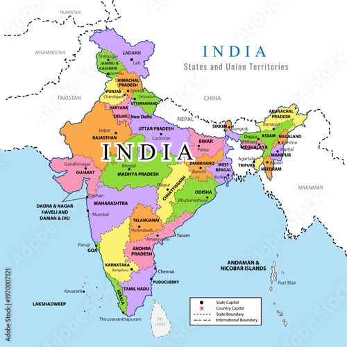 India Political Map Vector – State Boundaries, Administrative Regions, Detailed Geography Illustration
