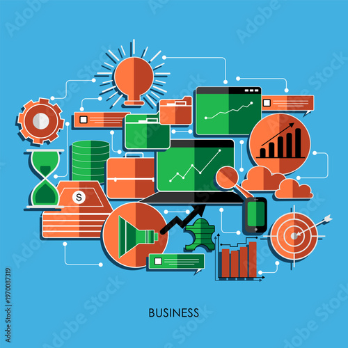 Business Growth & Analytics Vector Illustration – Finance, Marketing Strategy, Data Dashboard, Modern Infographic Design