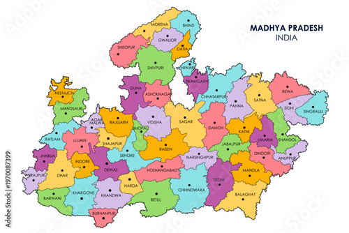 Madhya Pradesh Political Map Vector – Editable District Boundaries, Detailed MP State Map, High-Resolution Infographic Illustration
