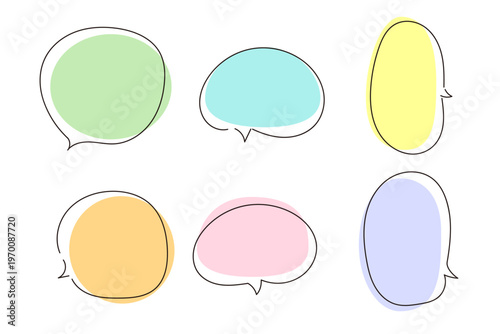 手描き風シンプルな吹き出しセット 　カラフル