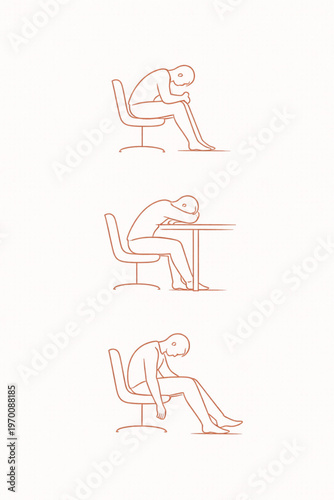 Continuous Line Burnout Icons – Minimal Work Exhaustion States
