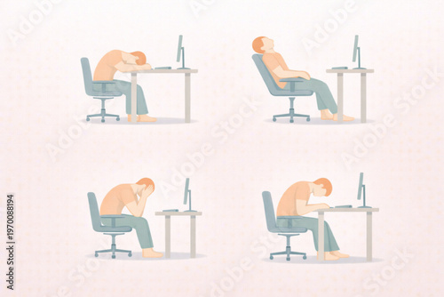 Work Burnout Icon Set – Emotional Exhaustion in Office Life