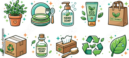 Eco friendly lifestyle and sustainable living concept with various green products