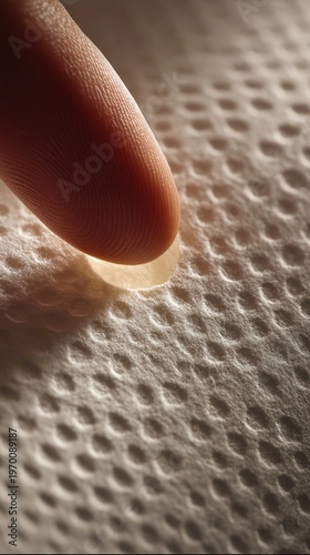 Close-Up View of Finger Tapping Soft Paper Surface with Texture