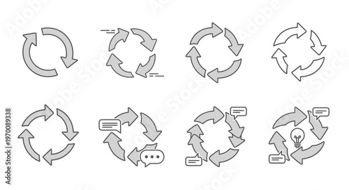 Circular Arrows Process Icons Set - Refresh, Cycle, Workflow, Feedback, Idea