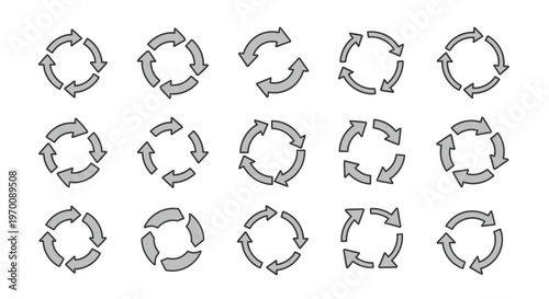 Collection of refresh and cycle arrow icons. Loop, reload, and repeat symbols for process and update concepts.