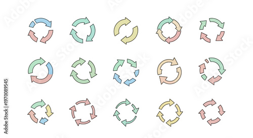 Colorful Circular Arrow Icons Set for Cycle, Refresh, Repeat, and Process Concepts