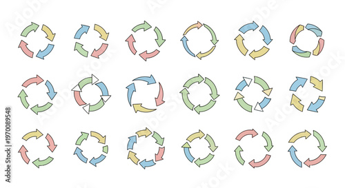 Colorful Circular Arrow Icons Set for Refresh Recycle Process