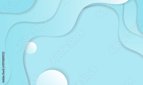 Abstract light blue paper cut background with fluid wavy shapes and circles. Modern Trendy design in Vector Illustration