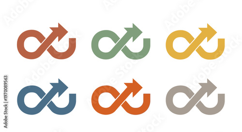 Colorful Infinity Arrow Loop Icons for Continuous Flow and Sustainable Cycle Concepts